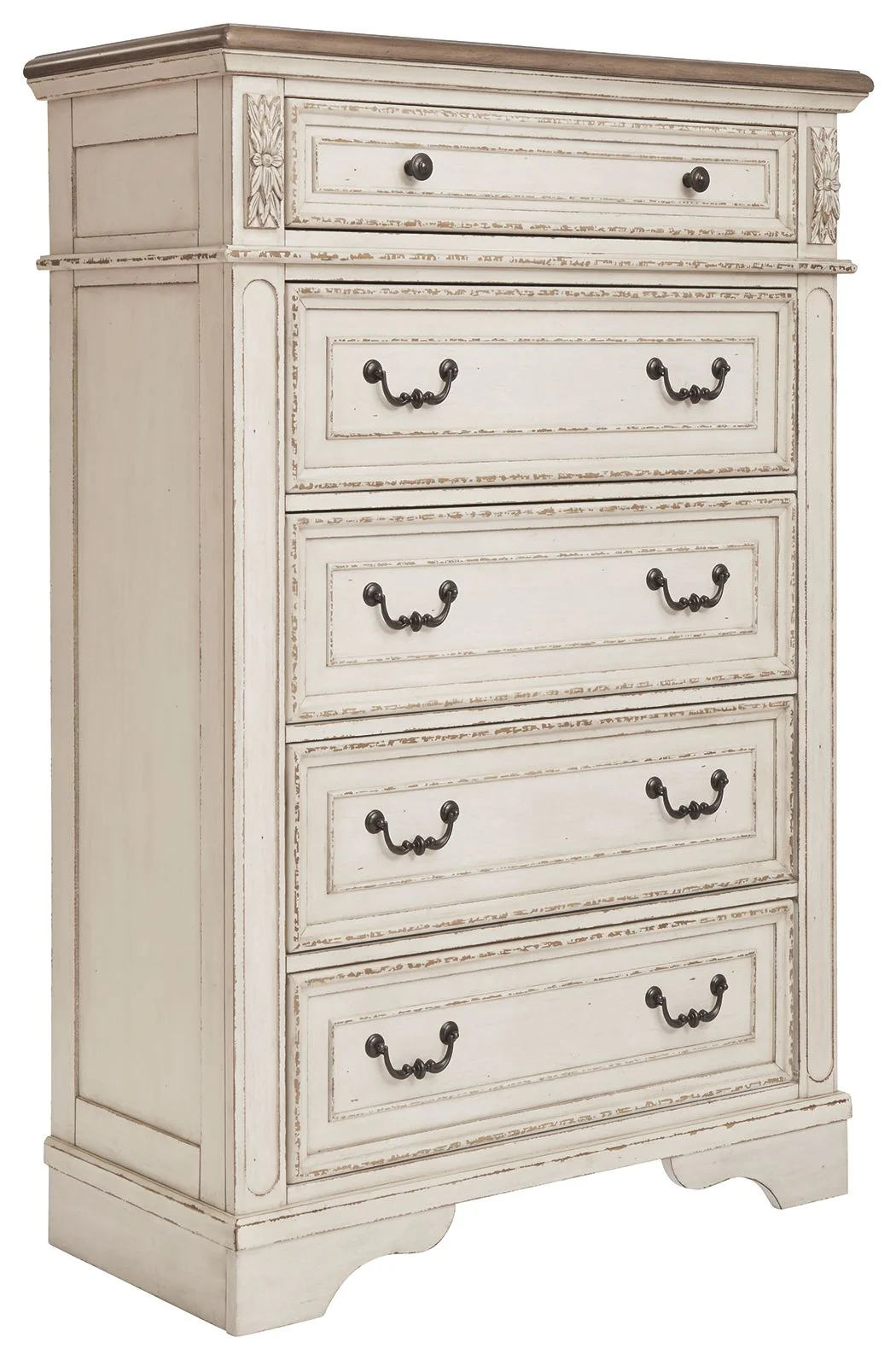 Realyn - Five Drawer Chest - White / Brown / Beige