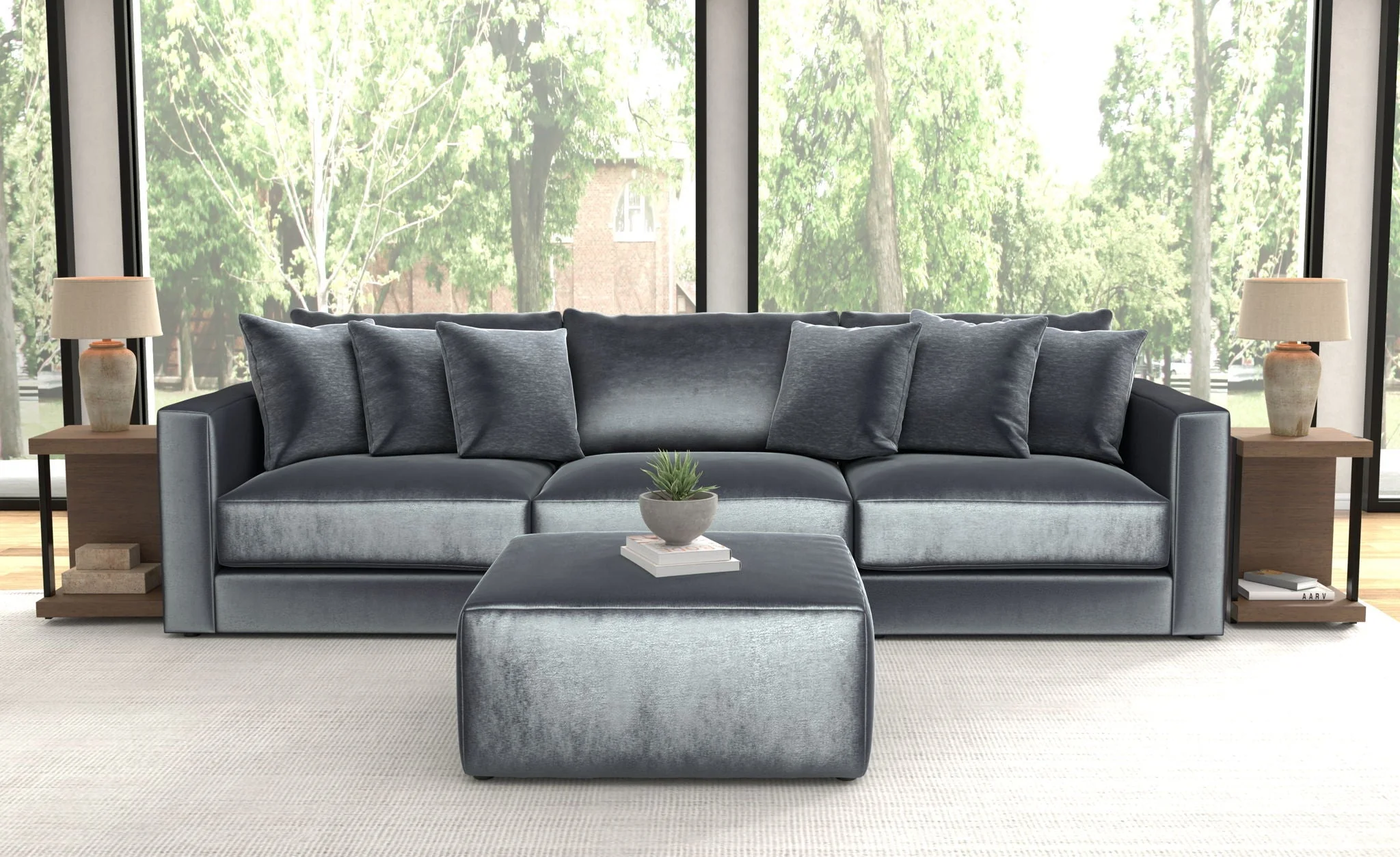 Remington Slate 3 Piece Sectional Sofa + Ottoman