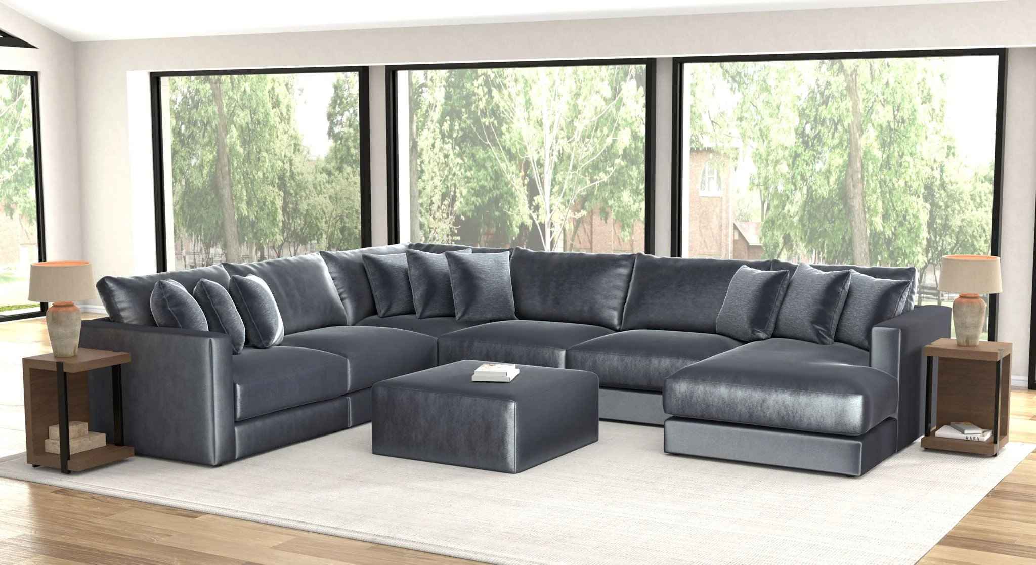 Remington Slate 6 Piece Right Side Facing Chaise Sectional + Ottoman